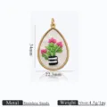 Pendentif goutte brodé fleur en acier inoxydable accessoire de bijoux, taille 34x22.3mm, 4.5g. - Style Goutte Pot De Fleurs Rayé (7)
