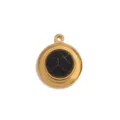 Pendentif rond en acier inoxydable avec pierre craquelée noire, accessoire bijoux DIY. - Incrustation Ronde à Dos Plat / Noir