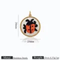 Pendentif brodé coccinelle en acier inoxydable accessoire de bijou DIY style naturel élégant. - Style Rond Coccinelle Brodée (11)