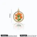 Pendentif floral brodé en acier inoxydable, composant de bijoux DIY charmant design de fleur orange. - Style Rond Fleur Orange (13)