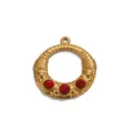 Vintage ronde roestvrijstalen hanger met rode stenen voor DIY ketting sieraden maken. - Natuurstenen Hanger Stijl / Rode Turkoois