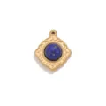 Colgante charm de acero inoxidable vintage lapis lazuli accesorio de joyería DIY - Estilo Lapislázuli Patrón Rombico / Dorado