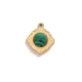 Colgante de acero inoxidable con malaquita verde para collar DIY joya accesorio fino. - Estilo Malaquita Patrón Rombico / Dorado