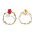 Goudkleurige roestvrijstalen tak oorbellen onderdeel met rode steen, DIY sieraden maken. - Gouden Patroon Ovale Stijl / Rode Turkoois
