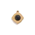 Colgante vintage cuadrado de acero inoxidable con piedra negra accesorio para collar. - Estilo Piedra Negra Patrón Rombico / Dorado