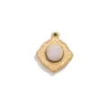 Colgante de rombo vintage de acero inoxidable con piedra blanca collar DIY accesorio de joyería - Estilo Turquesa Blanca Patrón Rombico / Dorado