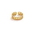 Bague ouverte doree en acier inoxydable avec motif de chaine creuse pour femme et fille - Bague en Or