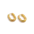 Chics boucles d'oreilles créoles géométriques en acier inoxydable doré avec cristaux - Manchette d'Oreille Ovale Dorée Avec Pierres Blanches