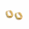 Boucles d'oreilles ovales geometriques plaquees or avec cristaux verts brillants. - Manchette d'Oreille Ovale Dorée Avec Pierres Vertes