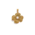 Roestvrij staal gouden bloem hanger met witte parel voor DIY ketting sieraden accessoire - Bloem met Kunstparel / Wit