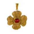 Roestvrij staal vergulde bloemhanger met vier blaadjes en rode parel voor ketting accessoire - Bloem met Kunstparel / Rood