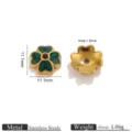 Caperuzas de cuentas de flores de esmalte verde de acero inoxidable de 11.1mm. - Trébol de cuatro hojas - Verde