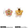 Cuenta espaciadora de flor de acero inoxidable con esmalte, 11.5mm accesorio de joyería. - Flor de Cinco Pétalos-Rosa
