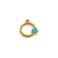 Stainless Steel Turquoise Pendant Charm Geometric DIY Jewelry Accessory Gold Tone - Round Shape Pendant Only (Without Chain) / Gold/Lake Blue