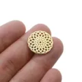 Edelstahl Gold rund hohl geometrisch DIY Anhänger Schmuck Charm Zubehör für Halskette Basteln - Gold Scheiben-Anhänger (Hohl Geometrisch Rund)