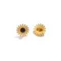 Boucles d'Oreilles Clous Soleil en Acier Inoxydable Pierre Noire Style Variante - Style Tournesol Doré / 1 Pièce / Noir
