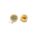 Boucles d'oreilles soleil en acier inoxydable doré avec pierre turquoise, style vintage. - Style Tournesol Doré / 1 Pièce / Bleu sarcelle
