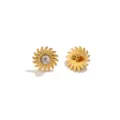 Boucles d'oreilles soleil vintage en acier inoxydable avec pierre blanche, bijoux or. - Style Tournesol Doré / 1 Pièce / Blanc