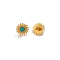 Boucles d'oreilles clous motif soleil turquoise vintage en acier inoxydable chic. - Style Tournesol Doré / 1 Pièce / Turquoise Foncé