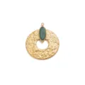 Stainless steel vintage pendant DIY necklace accessory featuring textured gold ring and green stone. - Malachite Large Disc Pendant / Green