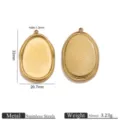 Stainless steel oval pendant tray blank detail, polished gold finish, precise size measurements. - Pebble Style / Gold