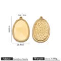 Stainless steel oval pendant detail, 31.6x20.5mm size with textured design for DIY jewelry. - Water Drop Style / Gold