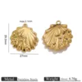 Stainless steel seashell pendant detail, gold plated star fish charm with hole and size specs. - Shell Pendant (12)