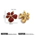 Stainless steel five petal flower pendant, red glitter DIY jewelry making accessories. - Flower Pearl Enamel Pendant / Red