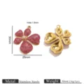 Stainless steel flower pendant clover charm pink glitter gold DIY jewelry making accessory - Flower Pearl Enamel Pendant / Pink