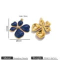 Stainless steel blue glitter enamel five-petal flower pendant charm for DIY jewelry making. - Flower Pearl Enamel Pendant / Sapphire Blue