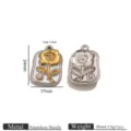 Pendentif fleur rétro bicolore en acier inoxydable accessoires bijoux bracelet collier - Pendentif Carré Floral Perle Strass Bicolore Or (Blanc)