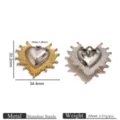 Acier inoxydable bicolore rétro cœur rayons de soleil pendentif DIY collier bijoux accessoire - Pendentifs cœur rayonnant dorés bicolores