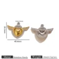 Pendentif Cœur Ailes Vintage Bicolore en Acier Inoxydable Accessoire Bijou Collier DIY - Pendentifs cœur aile bicolores dorés