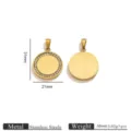 Gold stainless steel rhinestone round pendant blank DIY necklace jewelry accessory charm - 21mm / Gold