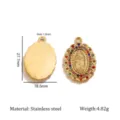 18K vergoldeter Edelstahl Oval Anhänger mit bunten Strasssteinen, 27.7x18.5mm Größe. - Ovales Maria Mit Mehrfarbigen Strasssteinen / Gold
