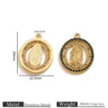 18K Vergoldeter Edelstahl Doppelter Ovale Anhänger DIY Schmuckstück Zubehör Variante - Doppellagiges Hohles Ovales Maria Strass (Grün) / Gold