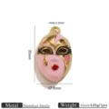 Pendentif masque plaqué or 18K en acier inoxydable émail DIY collier accessoire bijoux - Masque Larme Rose-Or (Z4736) / 30x17.5mm