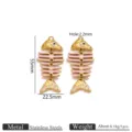 Stainless steel enamel fish bone pendant, gold and pink variant for DIY jewelry making. - Enamel Large Fish Bone Pendant / Gold-Pink