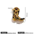 Pendente Stivale Cowboy Occidentale in Acciaio Inox Smalto Nero Strass Ciondolo DIY - Stile Stivale Smalto Strass Rosso / Oro