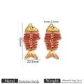 Stainless steel enamel fish skeleton pendant charm for DIY jewelry making and crafting - Enamel Large Fish Bone Pendant / Gold-Red