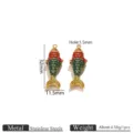 Stainless steel enamel fish pendant charm for DIY jewelry making accessories bracelet necklace - Enamel Fish Pendant / Gold-Red+Green