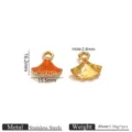 Stainless steel ginkgo leaf pendant with orange enamel finish, cute DIY jewelry charm. - Ginkgo Leaf Enamel Pendant / Gold-Orange