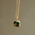 Minimalist gold-plated chain necklace with a striking green marquise pendant for women. - Dark Green