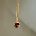 Vintage gold chain necklace with red stone pendant, elegant clavicle chain for women and girls. - Red