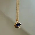 Vintage gold chain necklace with blue eye pendant, stylish minimalist clavicle chain. - Dark Blue