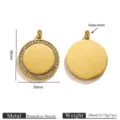 Stainless steel rhinestone round pendant blank DIY necklace jewelry making accessory 30mm - 30mm / Gold