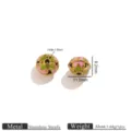 Stainless steel cloisonne spacer bead enamel hollow flower diy jewelry accessory 1pcs - Hollow Flower Spacer Bead / Pink And Green