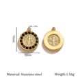 Stainless steel round rhinestone pendant charm, vintage gold color, Saint Benedict religious medal. - Pendant Only (Without Chain) / 15x12mm / Golden Round Rhinestone Medal - Black
