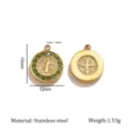Stainless steel round rhinestone pendant DIY handmade bracelet necklace jewelry accessory. - Pendant Only (Without Chain) / 15x12mm / Golden Round Rhinestone Medal - Green