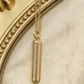 Gold long bar rhinestone pendant necklace, elegant dainty jewelry piece for daily wear. - Gold Vertical Bar Tag